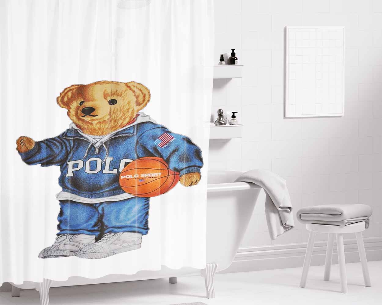 Polo Bear Bathroom Shower Curtain Fabric Waterproof | 66 X 72 Inch