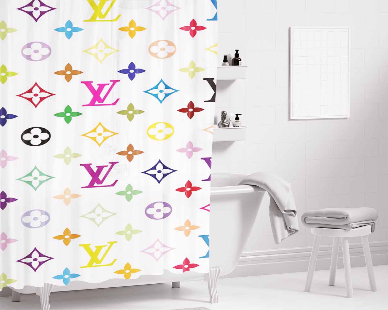 Rainbow Supreme X Louis Vuitton Bathroom Shower Curtain Fabric Waterproof | 66 X 72 Inch