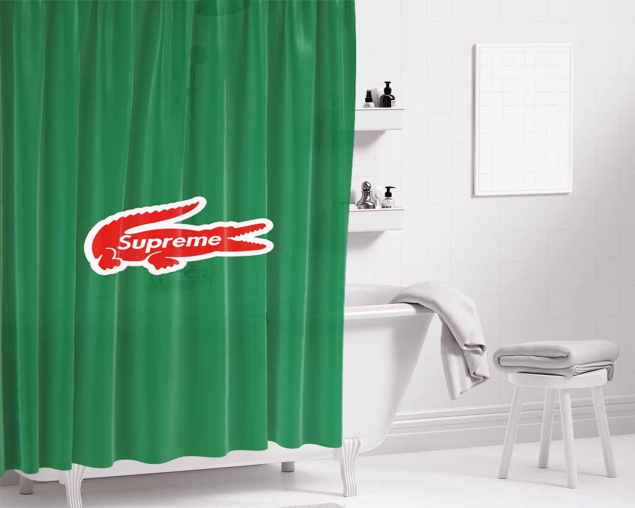 Red Lacoste Supreme Bathroom Shower Curtain Fabric Waterproof | 66 X 72 Inch