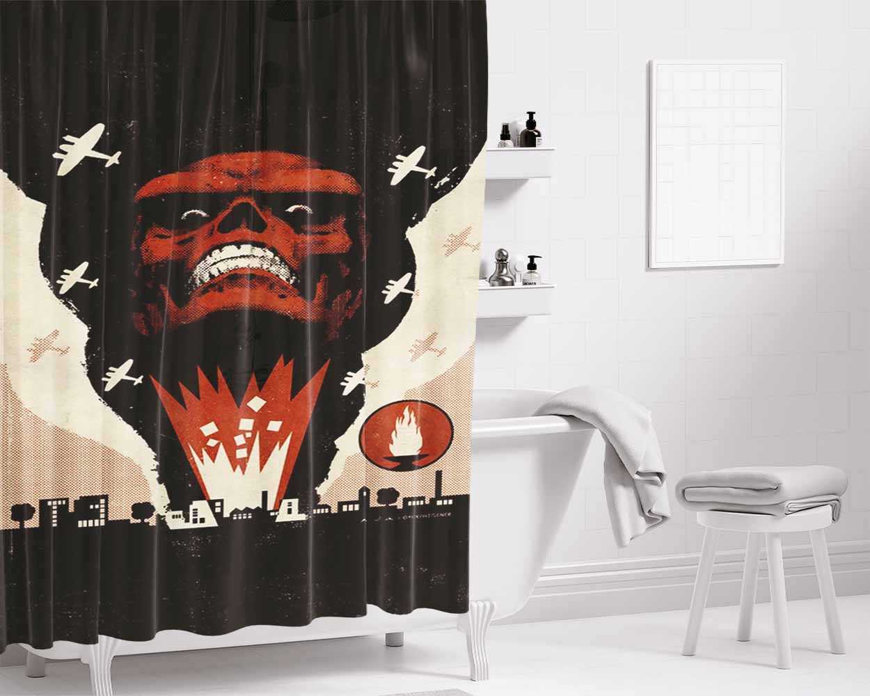 Red Skull Incarnate Marvel Comics Bathroom Shower Curtain Fabric Waterproof | 66 X 72 Inch