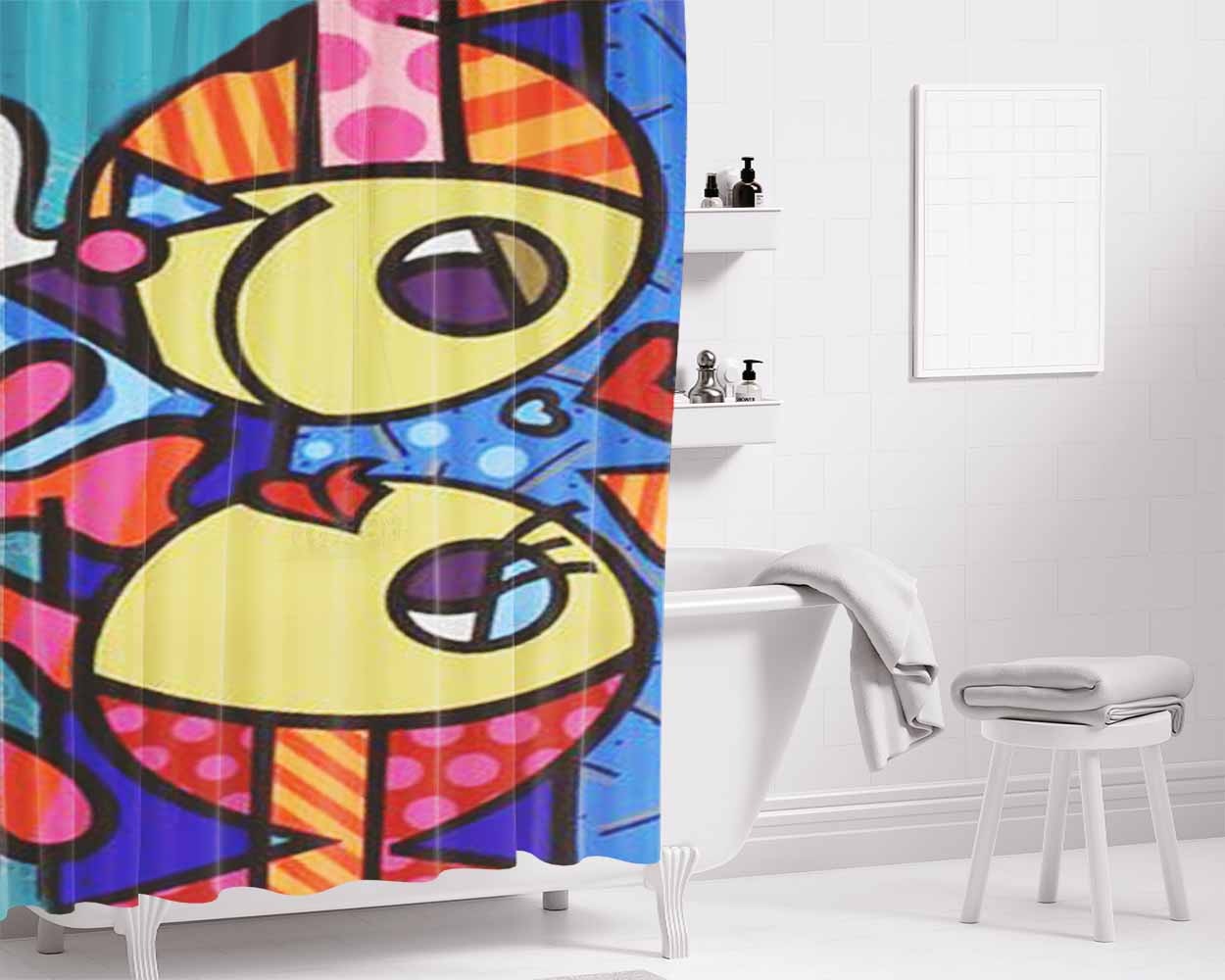Romero Britto Fish Bathroom Shower Curtain Fabric Waterproof | 66 X 72 Inch