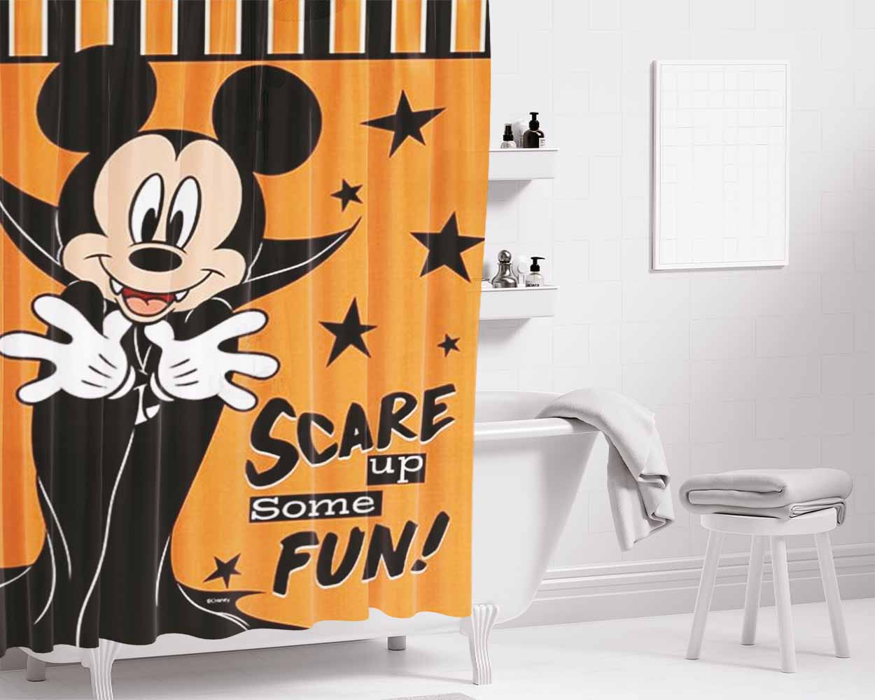 Scare Up Some Fun Mickey Bathroom Shower Curtain Fabric Waterproof | 66 X 72 Inch