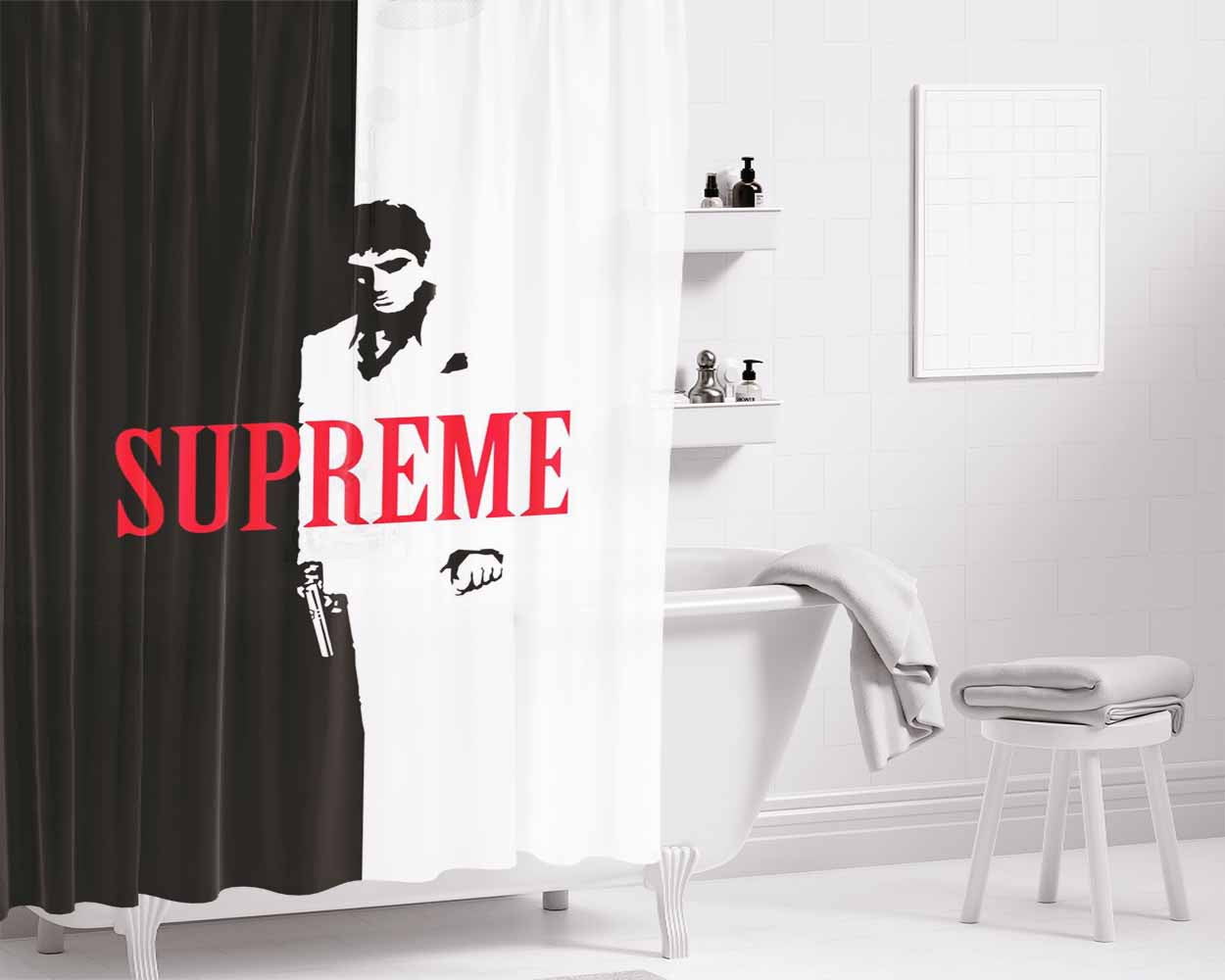 Scarface Supreme Split Bathroom Shower Curtain Fabric Waterproof | 66 X 72 Inch