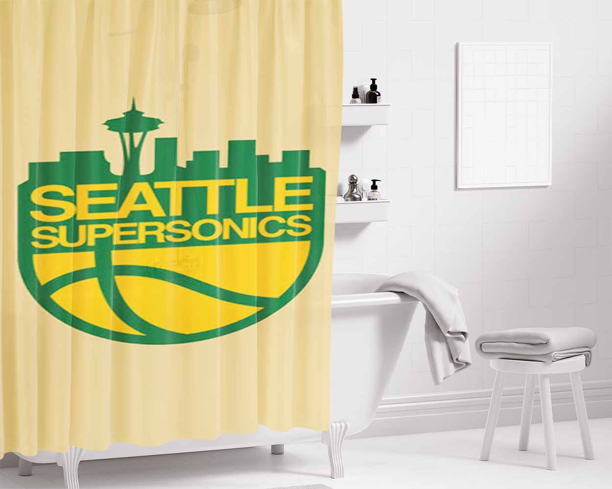 Seattle Supersonics Emblem Bathroom Shower Curtain Fabric Waterproof | 66 X 72 Inch