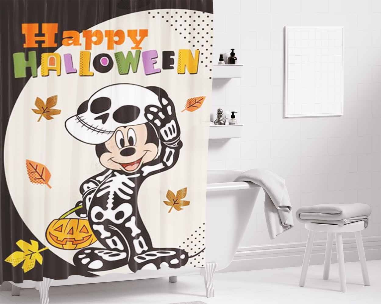 Skeleton Mickey Happy Halloween Bathroom Shower Curtain Fabric Waterproof | 66 X 72 Inch