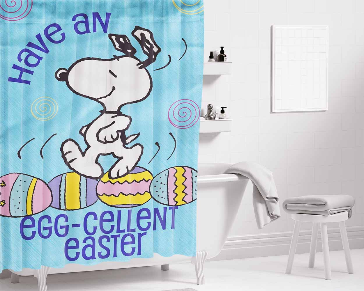 Snoopy Drops Bathroom Shower Curtain Fabric Waterproof | 66 X 72 Inch