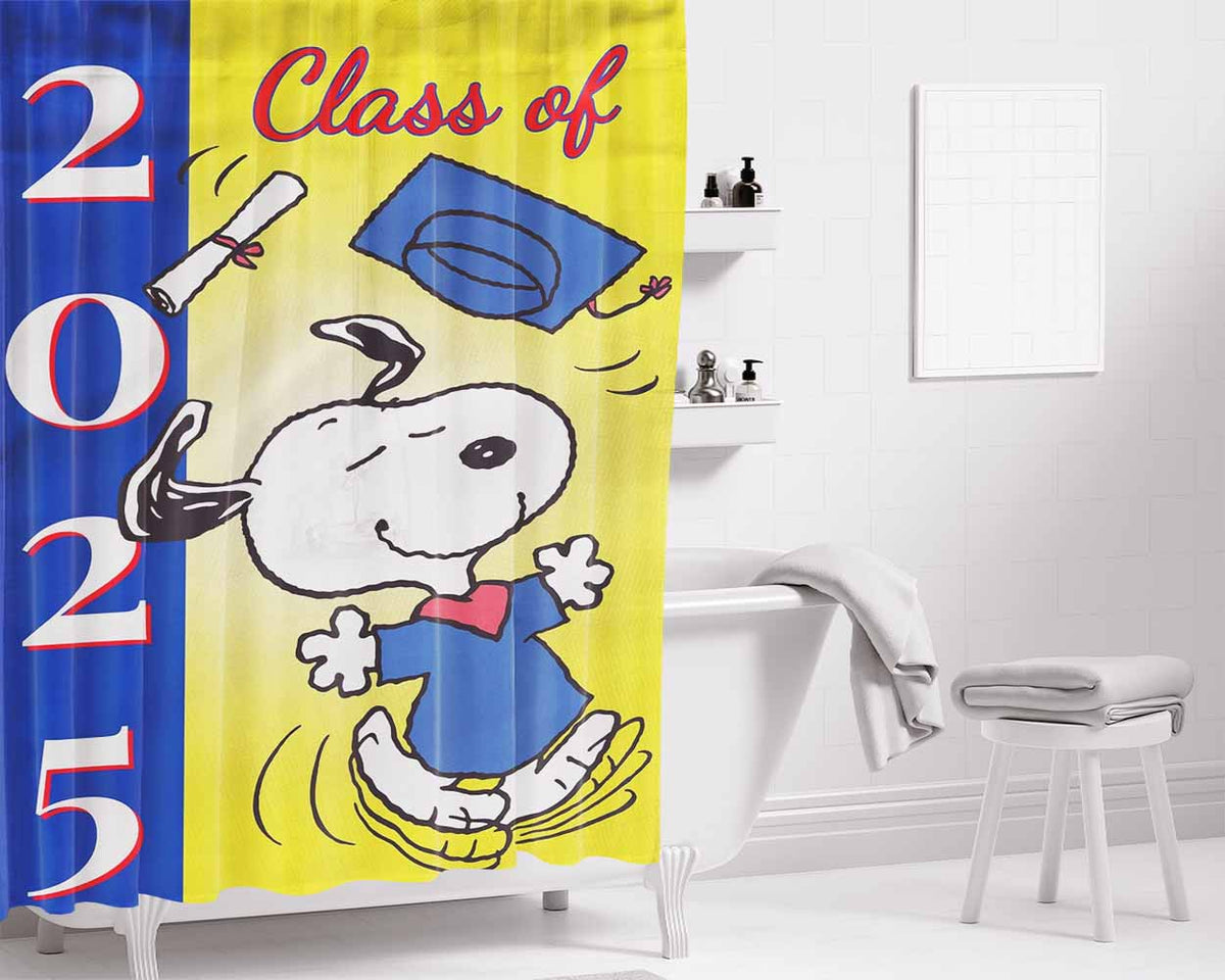 Snoopy Gradient Pink Mint Bathroom Shower Curtain Fabric Waterproof | 66 X 72 Inch