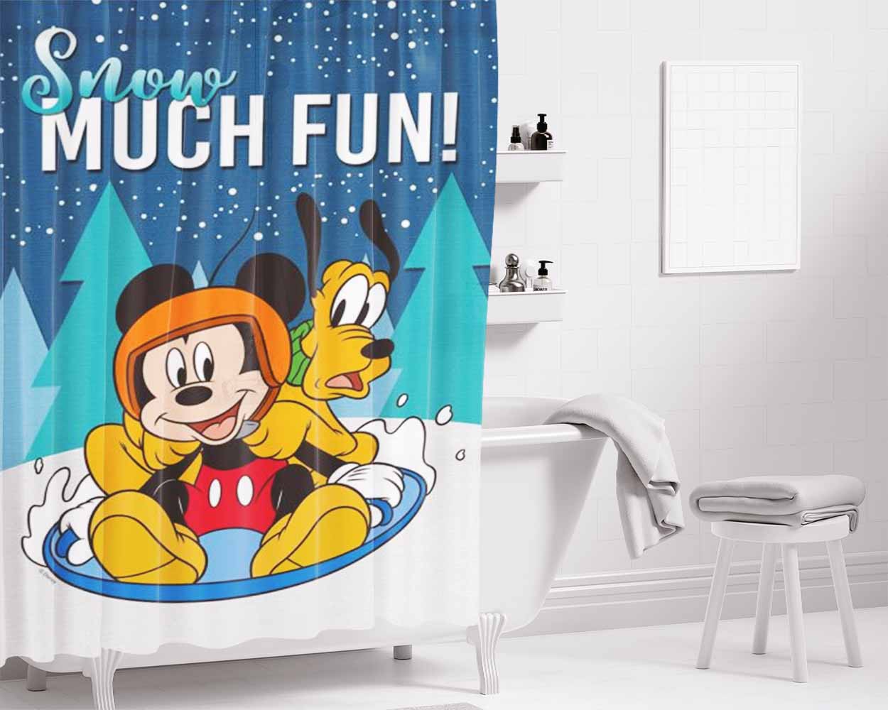 Snow Much Fun Mickey Bathroom Shower Curtain Fabric Waterproof | 66 X 72 Inch