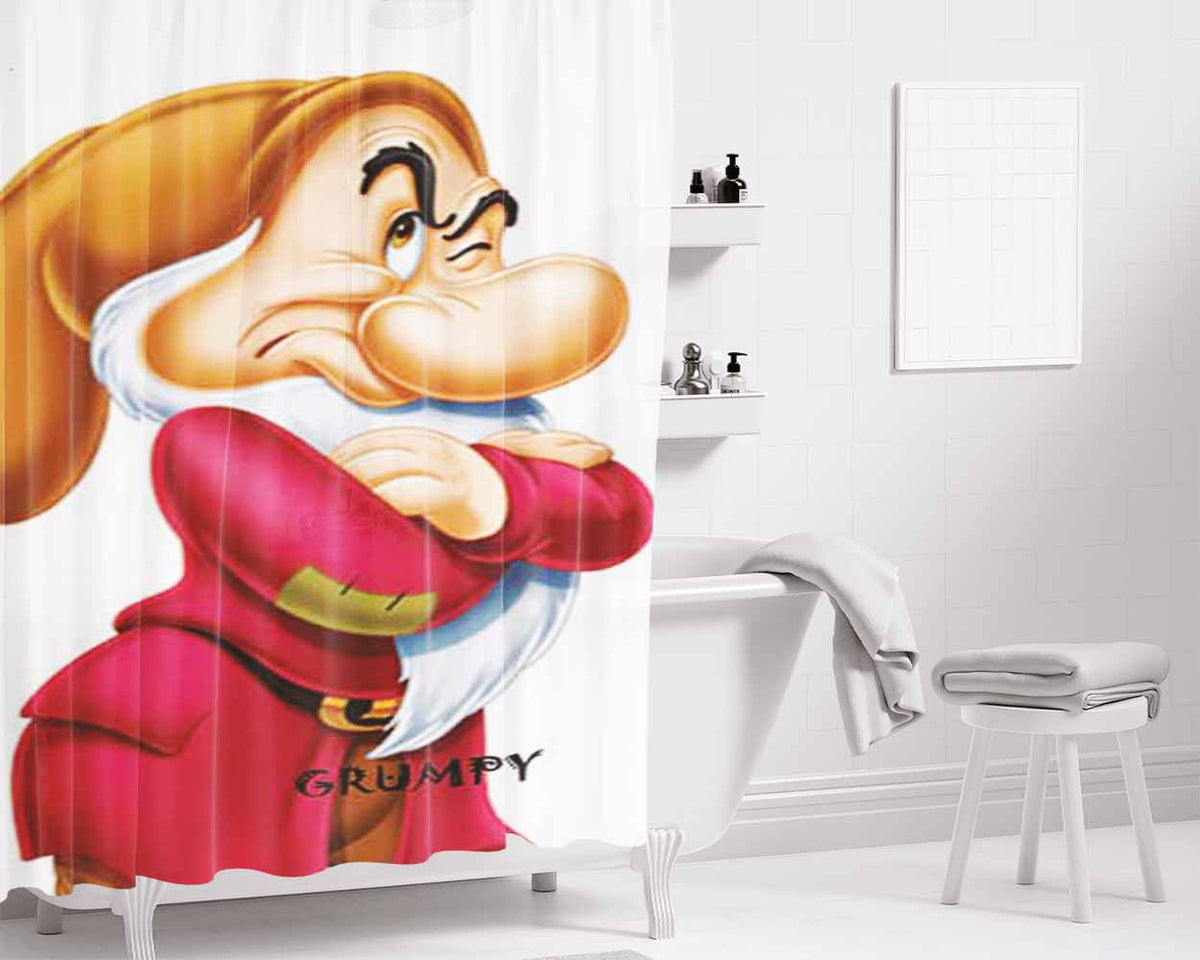 Snow White Grumpy Bathroom Shower Curtain Fabric Waterproof | 66 X 72 Inch