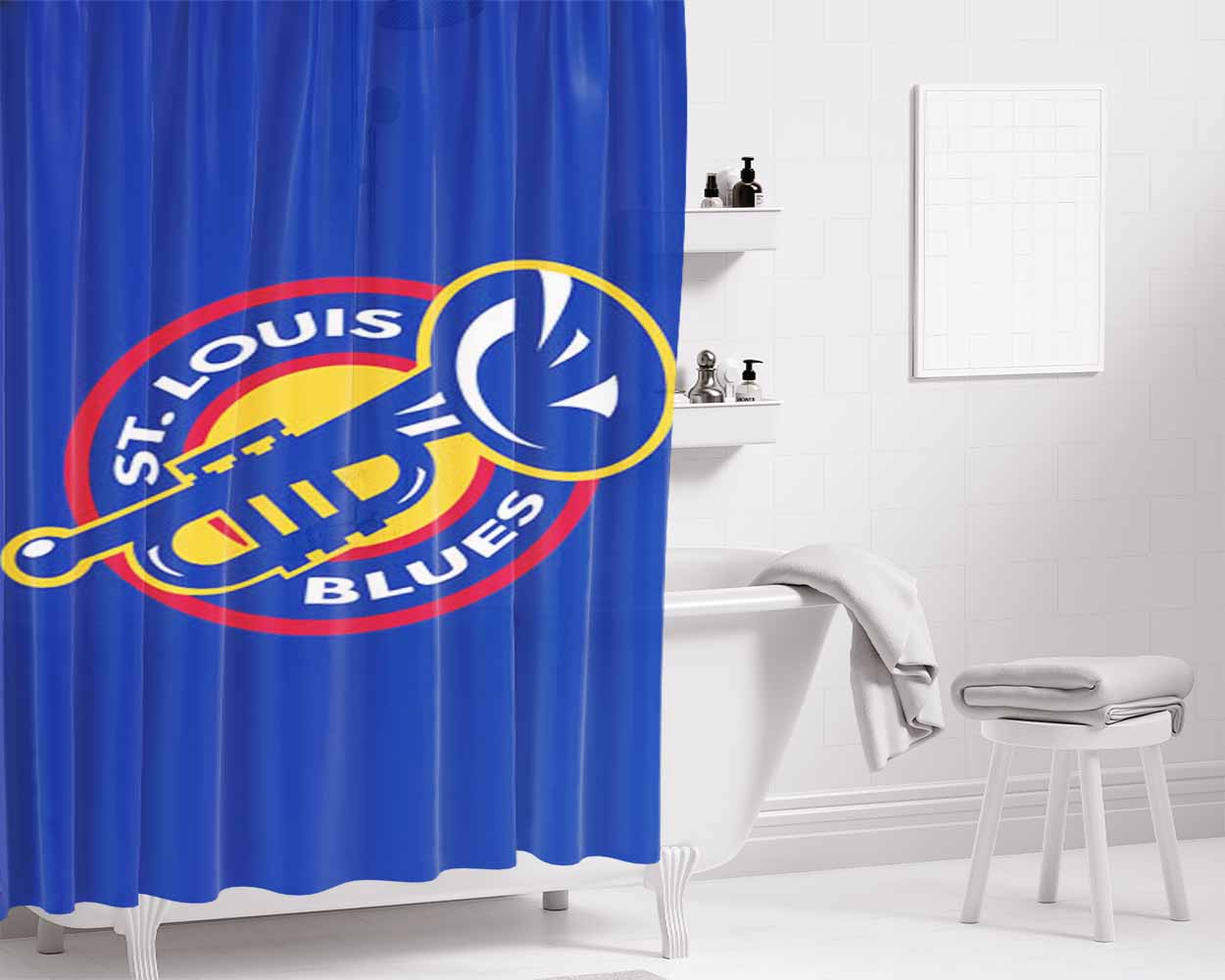 St Louis Blues Symbol Bathroom Shower Curtain Fabric Waterproof | 66 X 72 Inch