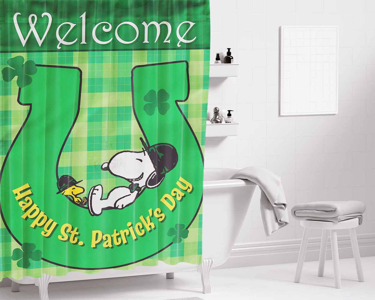 St Patricks Day Snoopy Bathroom Shower Curtain Fabric Waterproof | 66 X 72 Inch