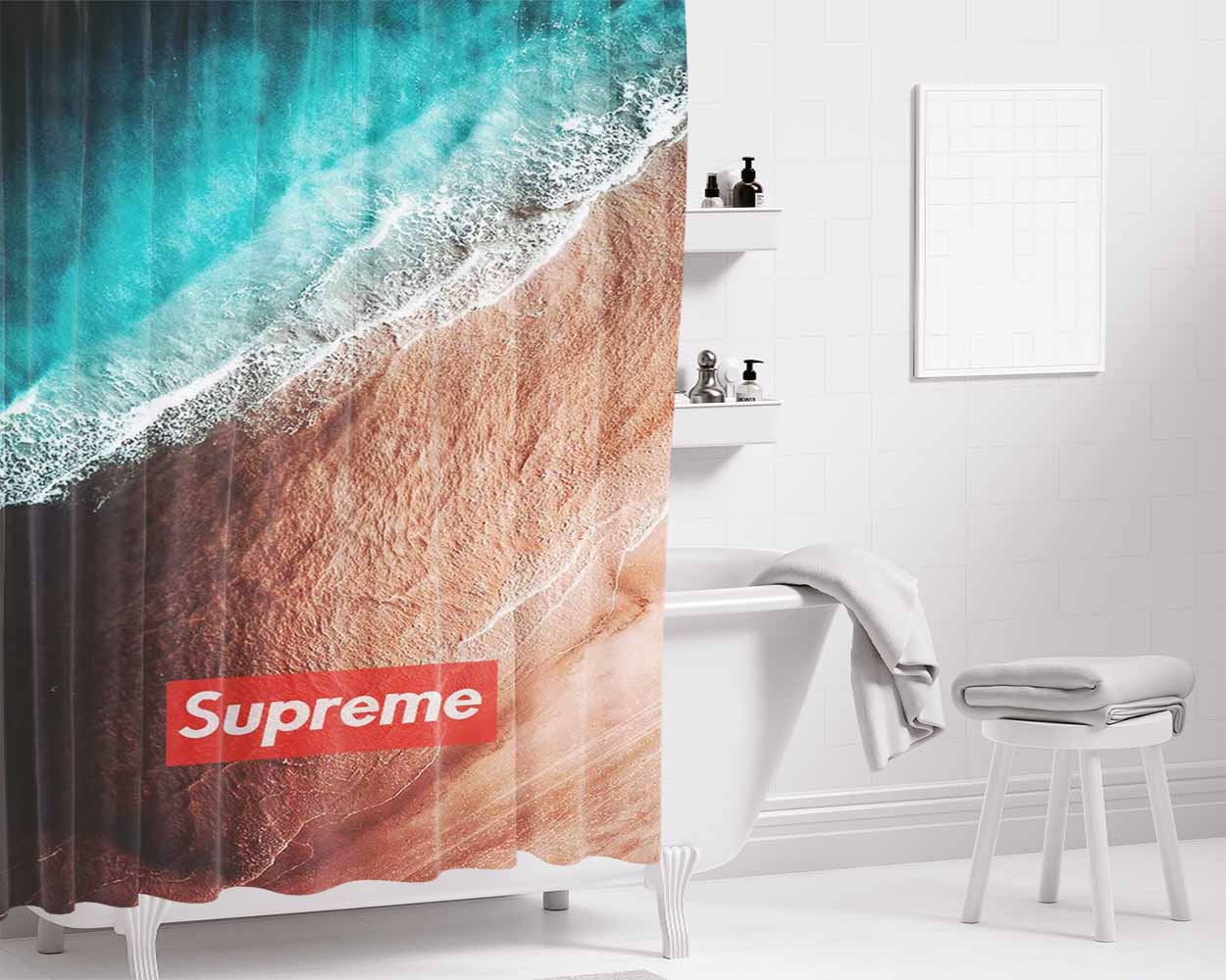 Supreme Beach Bathroom Shower Curtain Fabric Waterproof | 66 X 72 Inch