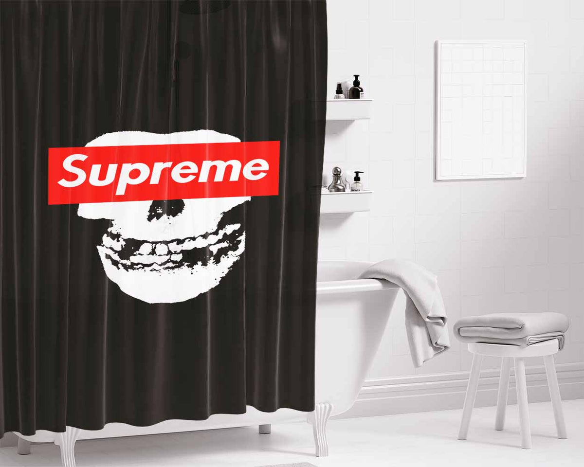 Supreme Black Skull Bathroom Shower Curtain Fabric Waterproof | 66 X 72 Inch