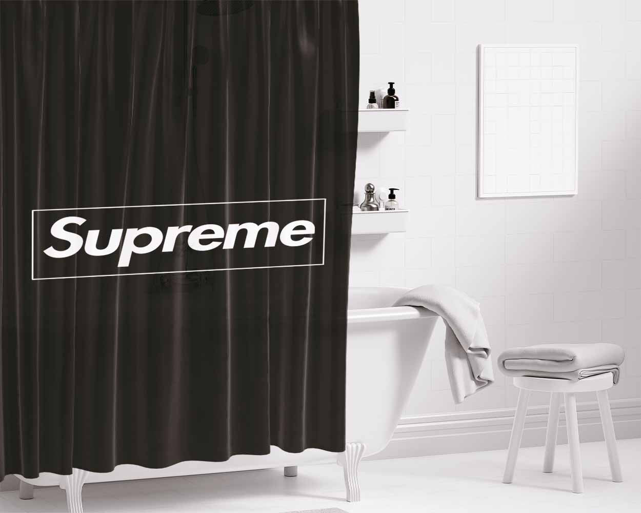 Supreme Black Bathroom Shower Curtain Fabric Waterproof | 66 X 72 Inch