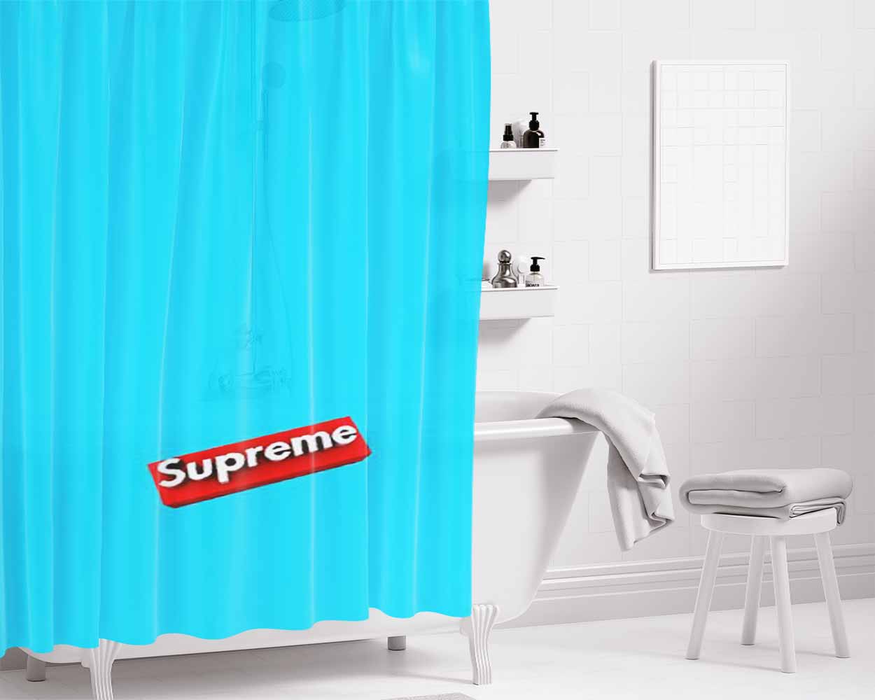 Supreme Box Bathroom Shower Curtain Fabric Waterproof | 66 X 72 Inch