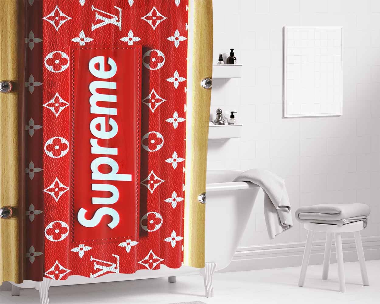 Supreme Cake Louis Vuitton Bathroom Shower Curtain Fabric Waterproof | 66 X 72 Inch