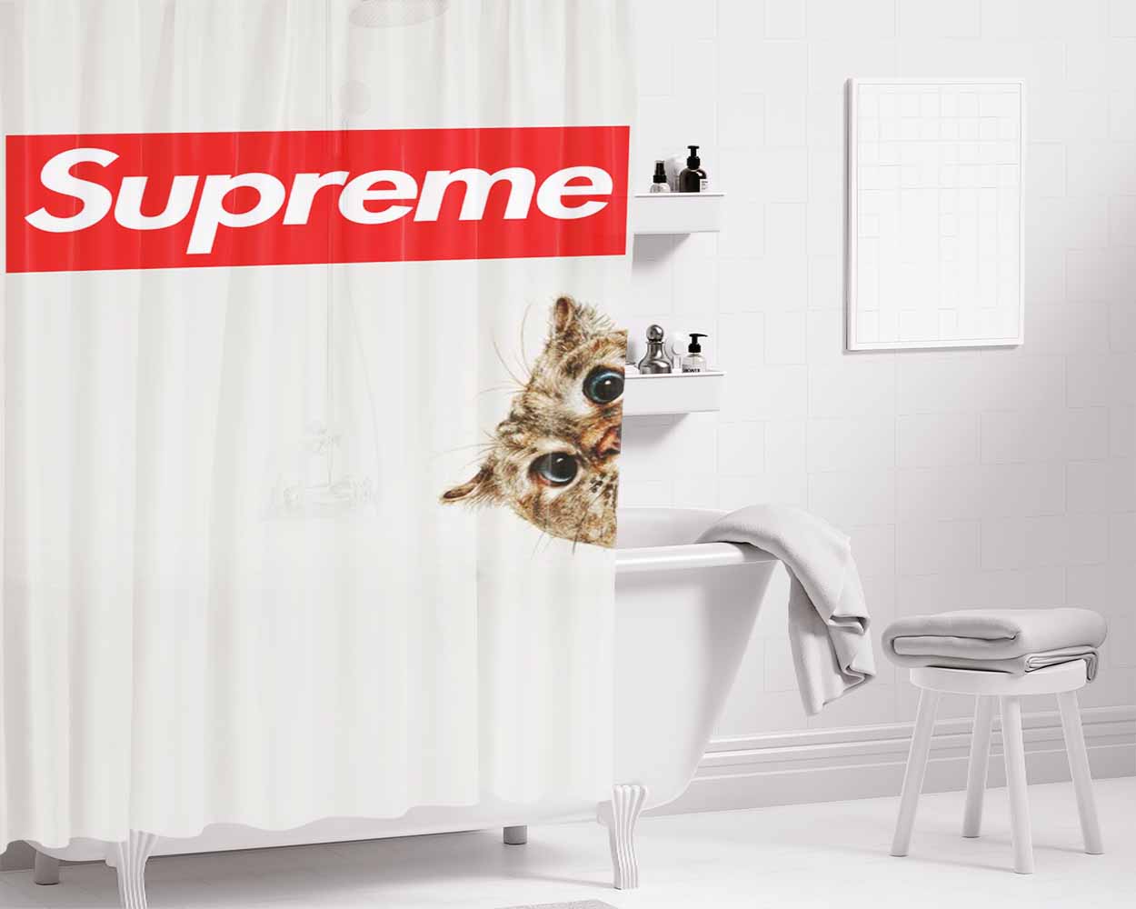 Supreme Cat Bathroom Shower Curtain Fabric Waterproof | 66 X 72 Inch