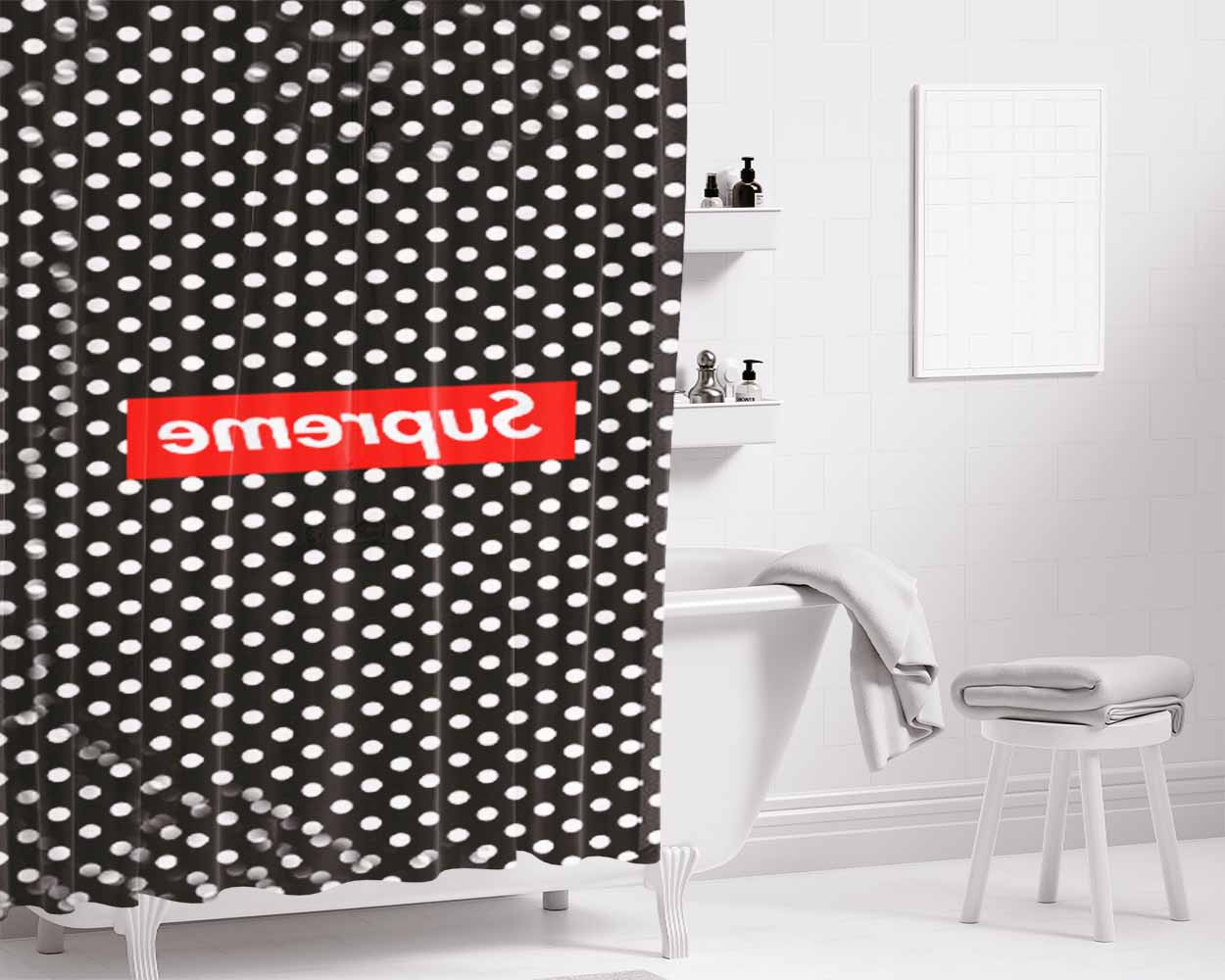 Supreme Clothing Skateboarding Logo Bathroom Shower Curtain Fabric Waterproof | 66 X 72 Inch