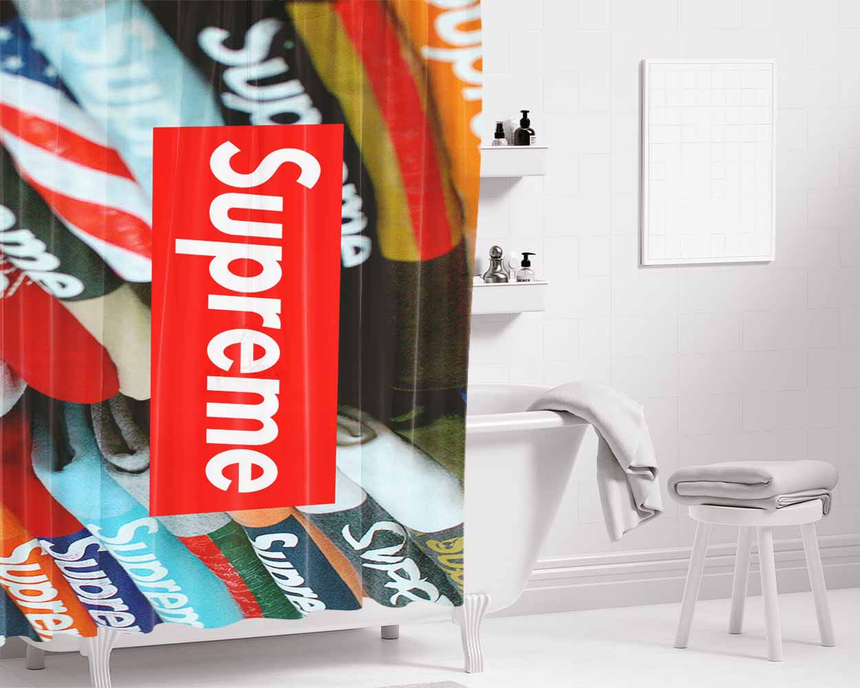 Supreme Clothing Bathroom Shower Curtain Fabric Waterproof | 66 X 72 Inch