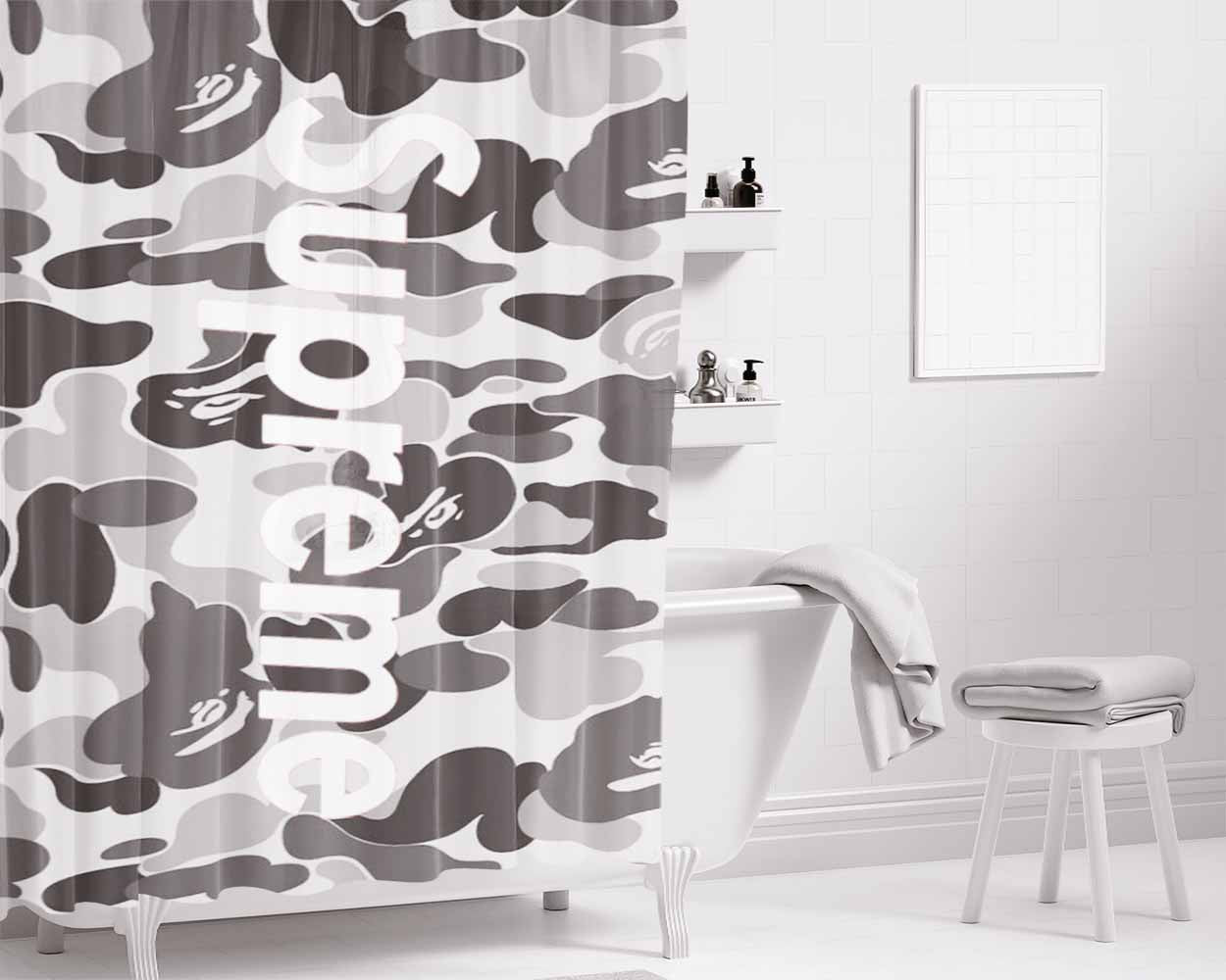 Supreme Grey Bathroom Shower Curtain Fabric Waterproof | 66 X 72 Inch