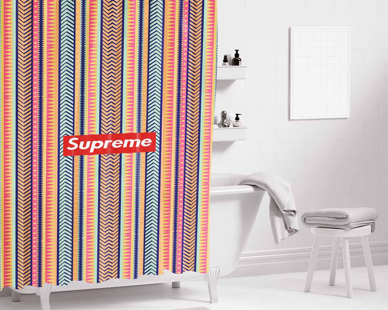 Supreme Line Pattern Bathroom Shower Curtain Fabric Waterproof | 66 X 72 Inch