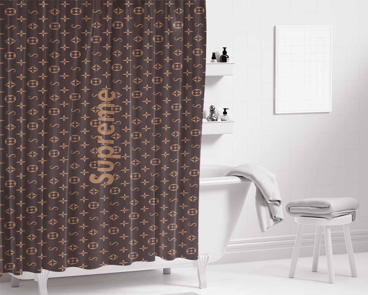 Supreme Louis Vuitton Pattern Bathroom Shower Curtain Fabric Waterproof | 66 X 72 Inch