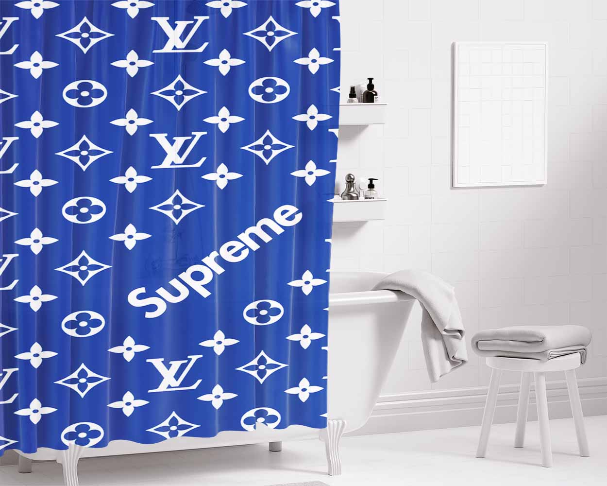 Supreme Lv Blue Bathroom Shower Curtain Fabric Waterproof | 66 X 72 Inch