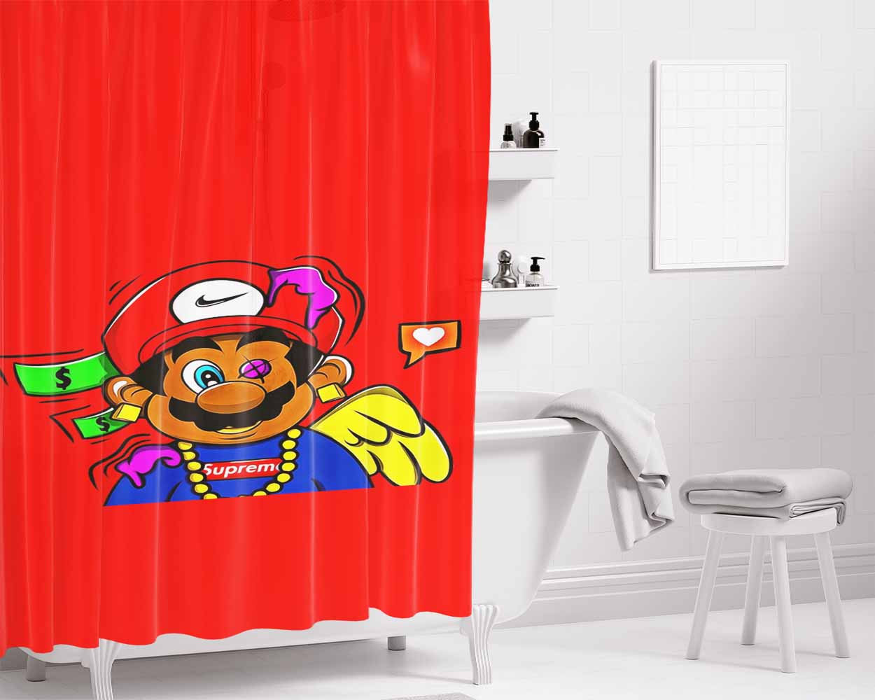 Supreme Mario Bathroom Shower Curtain Fabric Waterproof | 66 X 72 Inch