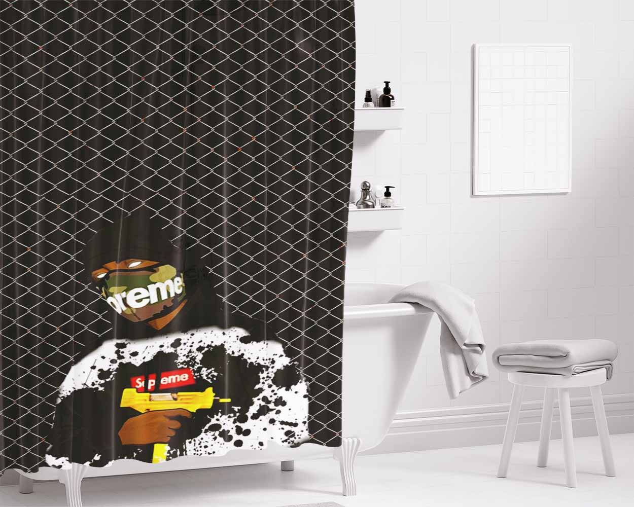 Supreme On Crazy Biker Bathroom Shower Curtain Fabric Waterproof | 66 X 72 Inch