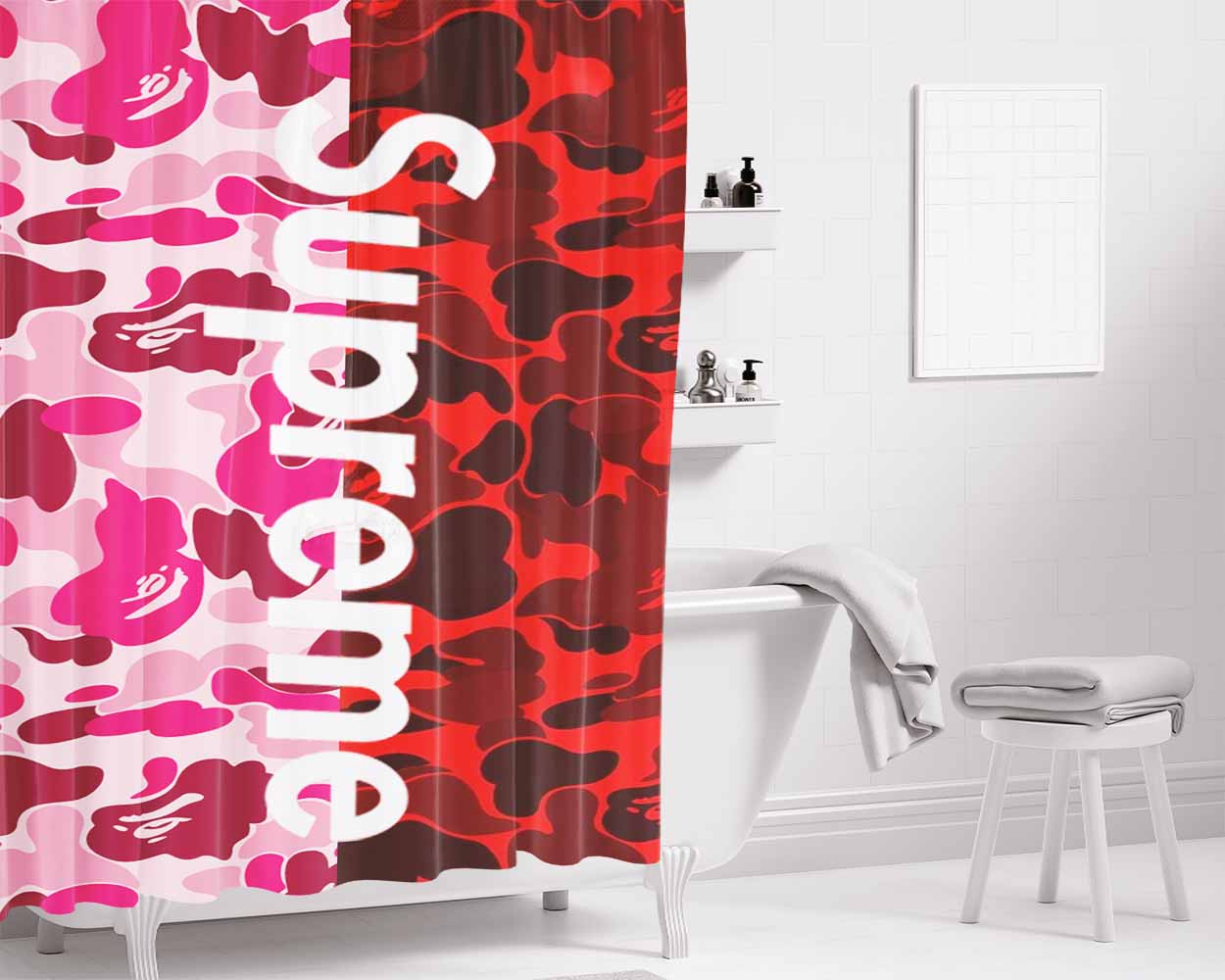 Supreme Pink Red Bathroom Shower Curtain Fabric Waterproof | 66 X 72 Inch