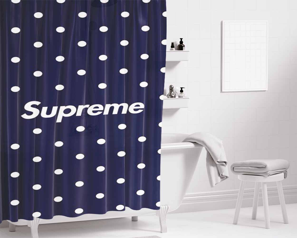 Supreme Polkadot Blue Bathroom Shower Curtain Fabric Waterproof | 66 X 72 Inch