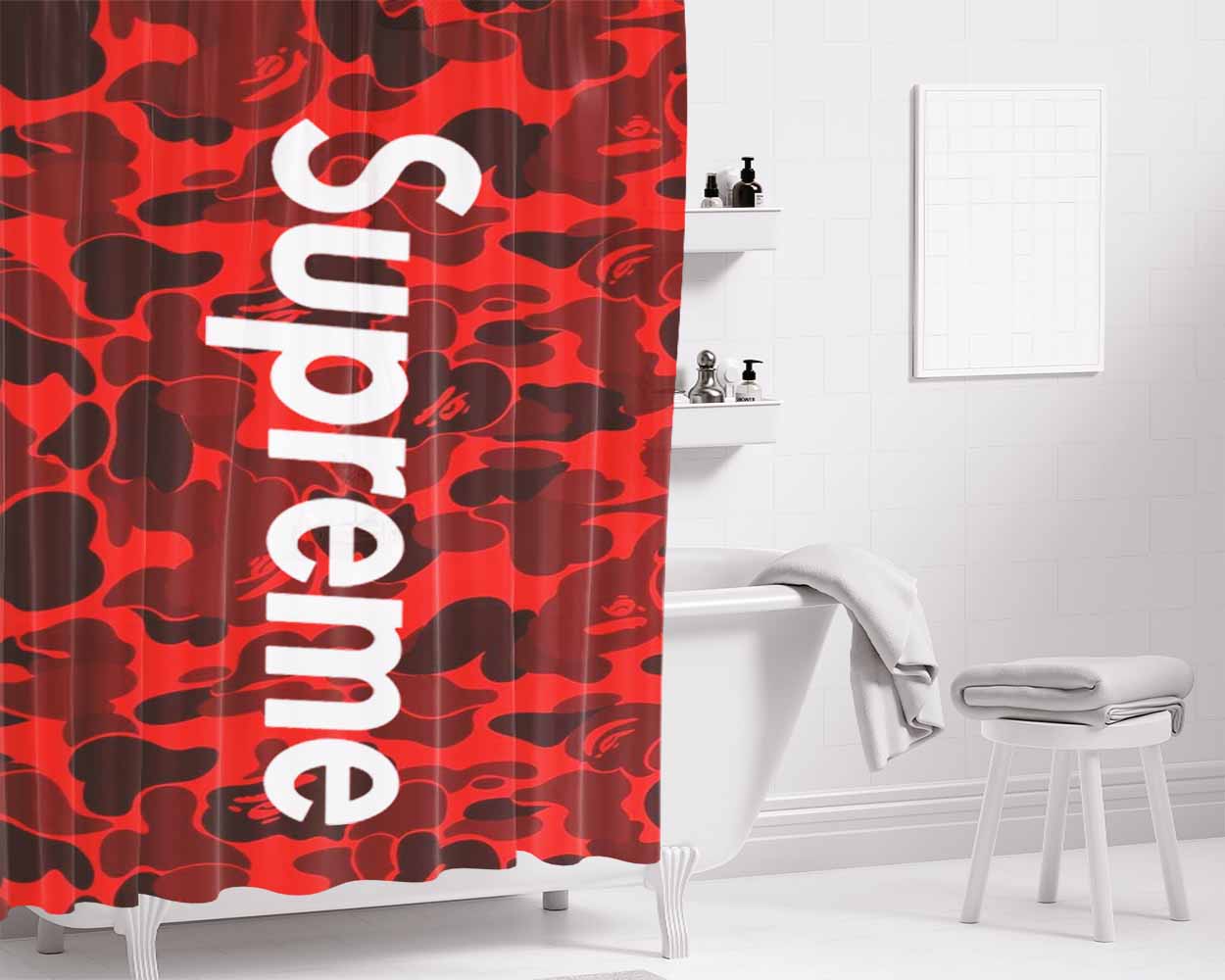 Supreme Red Bathroom Shower Curtain Fabric Waterproof | 66 X 72 Inch