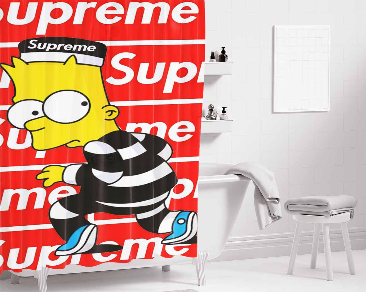 Supreme Simpsons Bathroom Shower Curtain Fabric Waterproof | 66 X 72 Inch