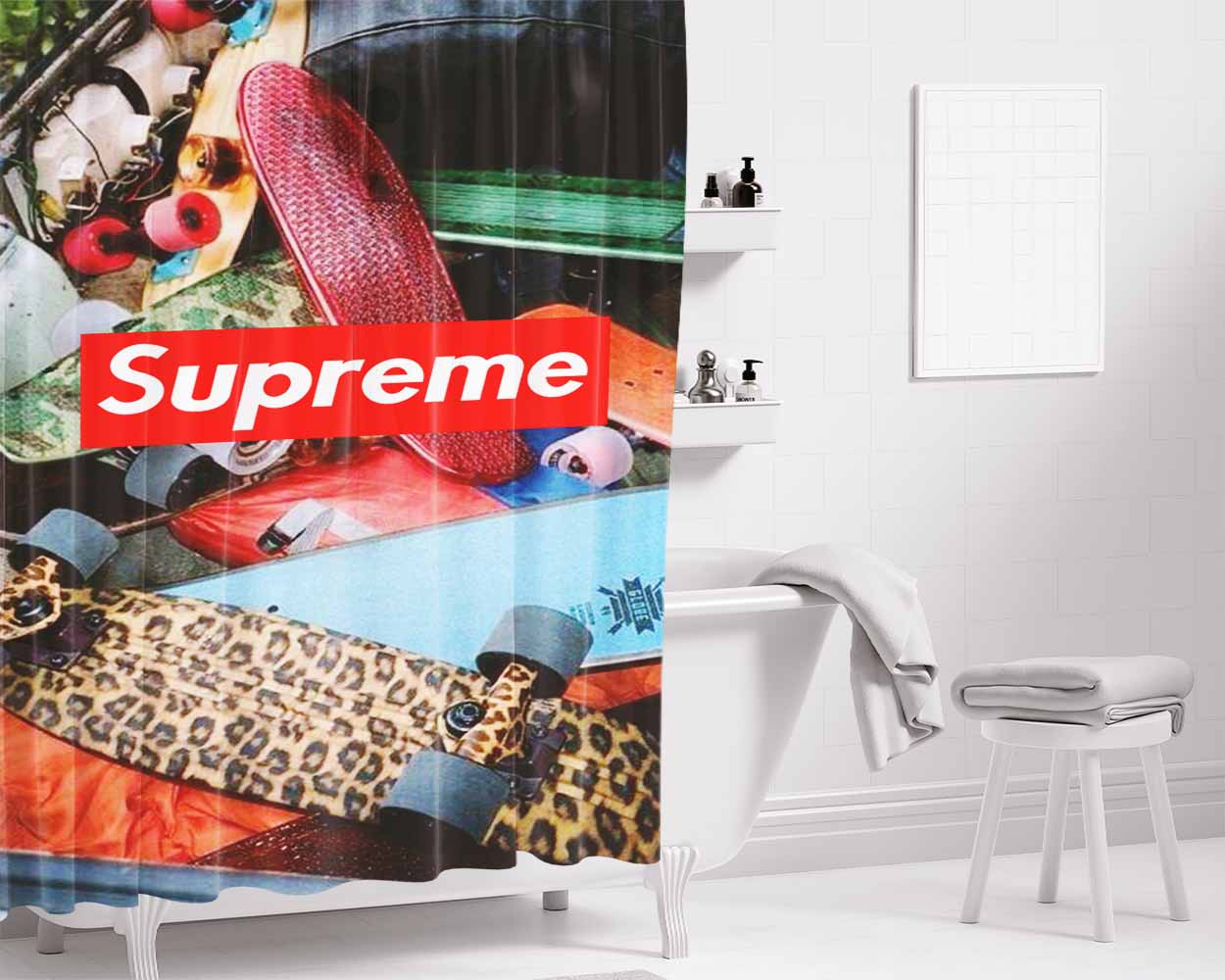 Supreme Skateboard Bathroom Shower Curtain Fabric Waterproof | 66 X 72 Inch