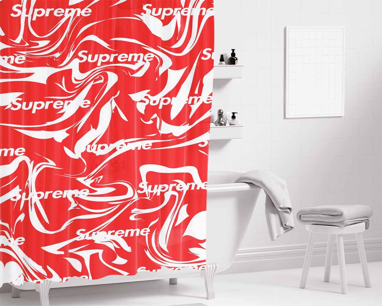 Supreme Wallpaper Images Bathroom Shower Curtain Fabric Waterproof | 66 X 72 Inch