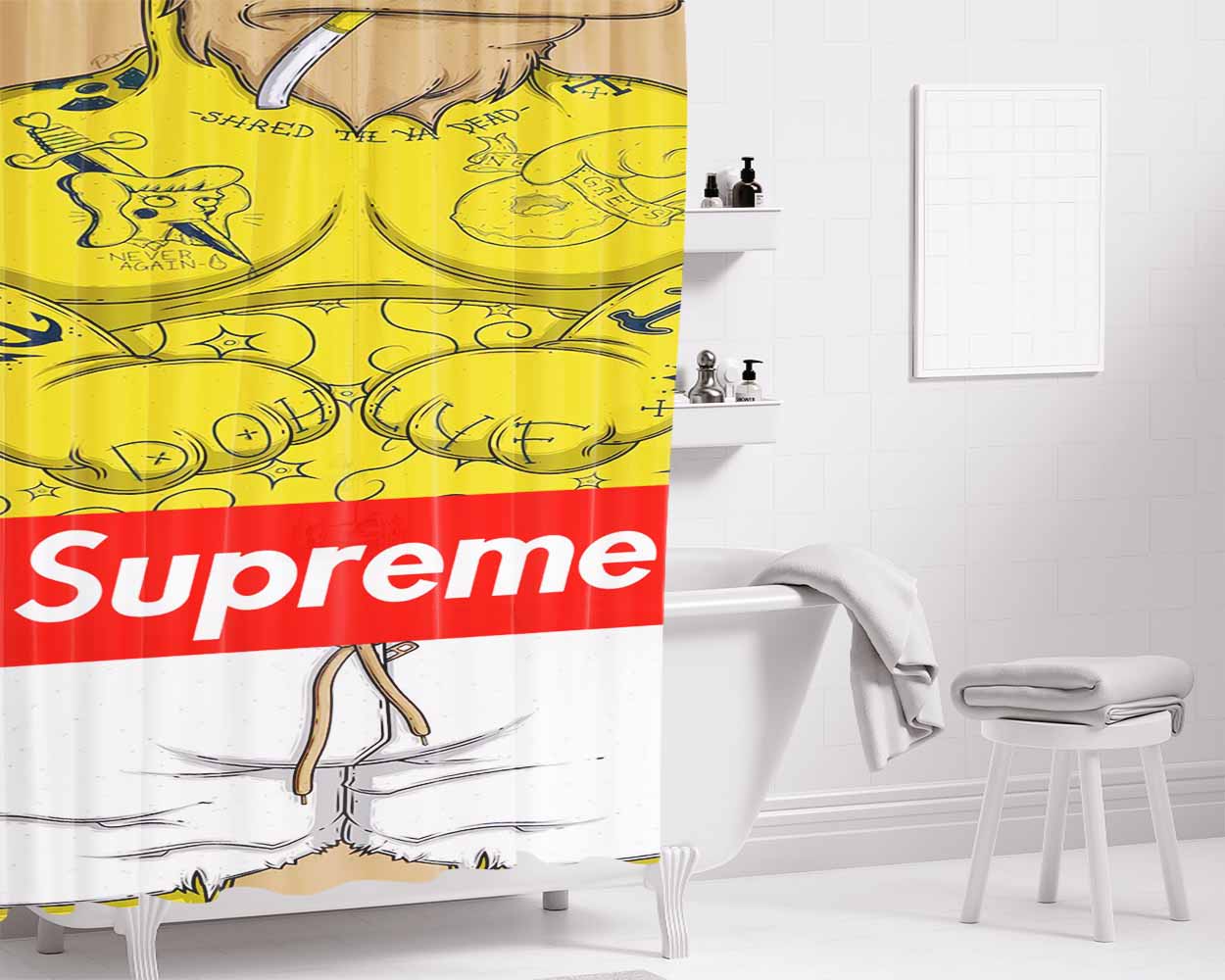 Supreme X Bart Simpson Bathroom Shower Curtain Fabric Waterproof | 66 X 72 Inch