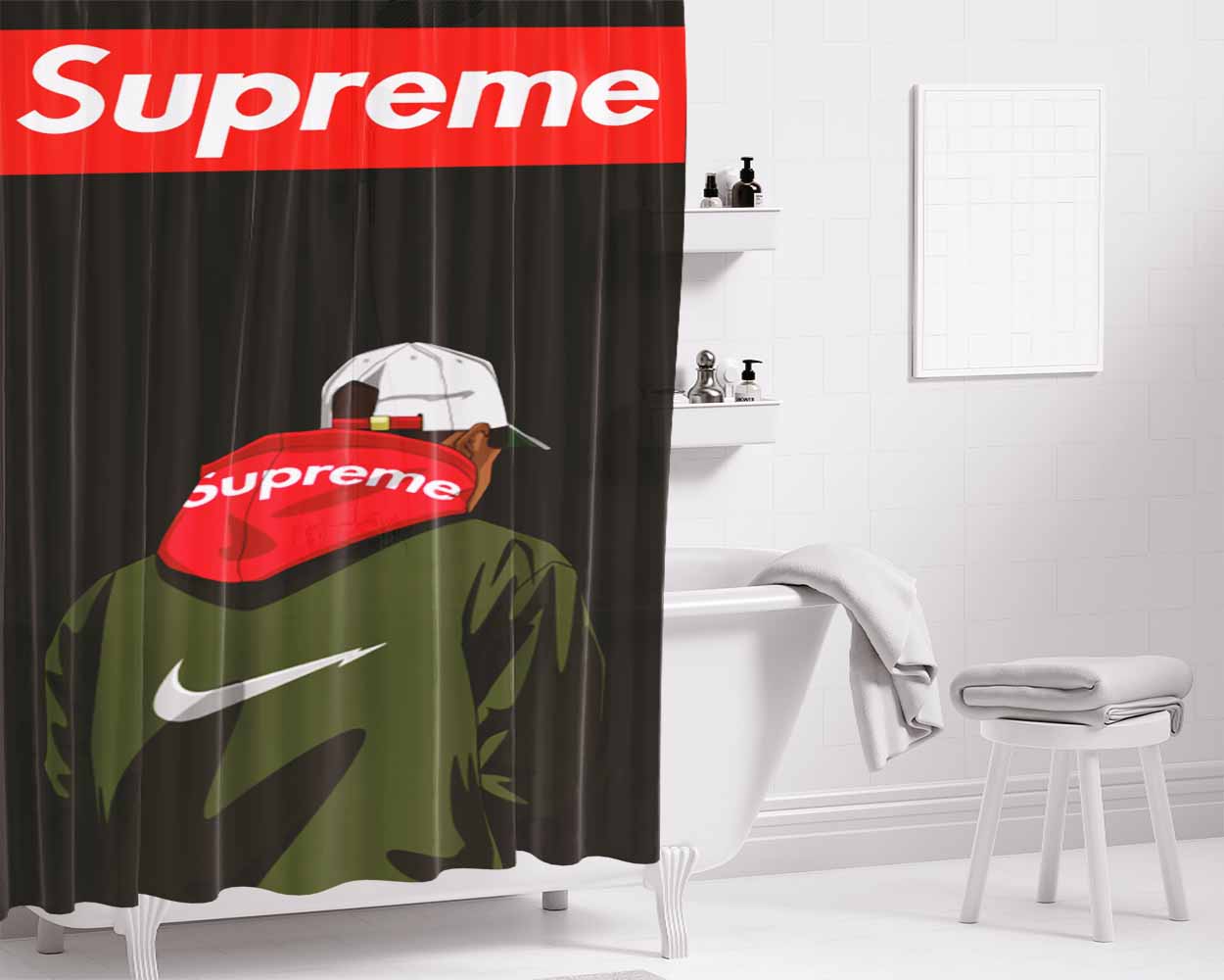 Supreme X Nike Bathroom Shower Curtain Fabric Waterproof | 66 X 72 Inch