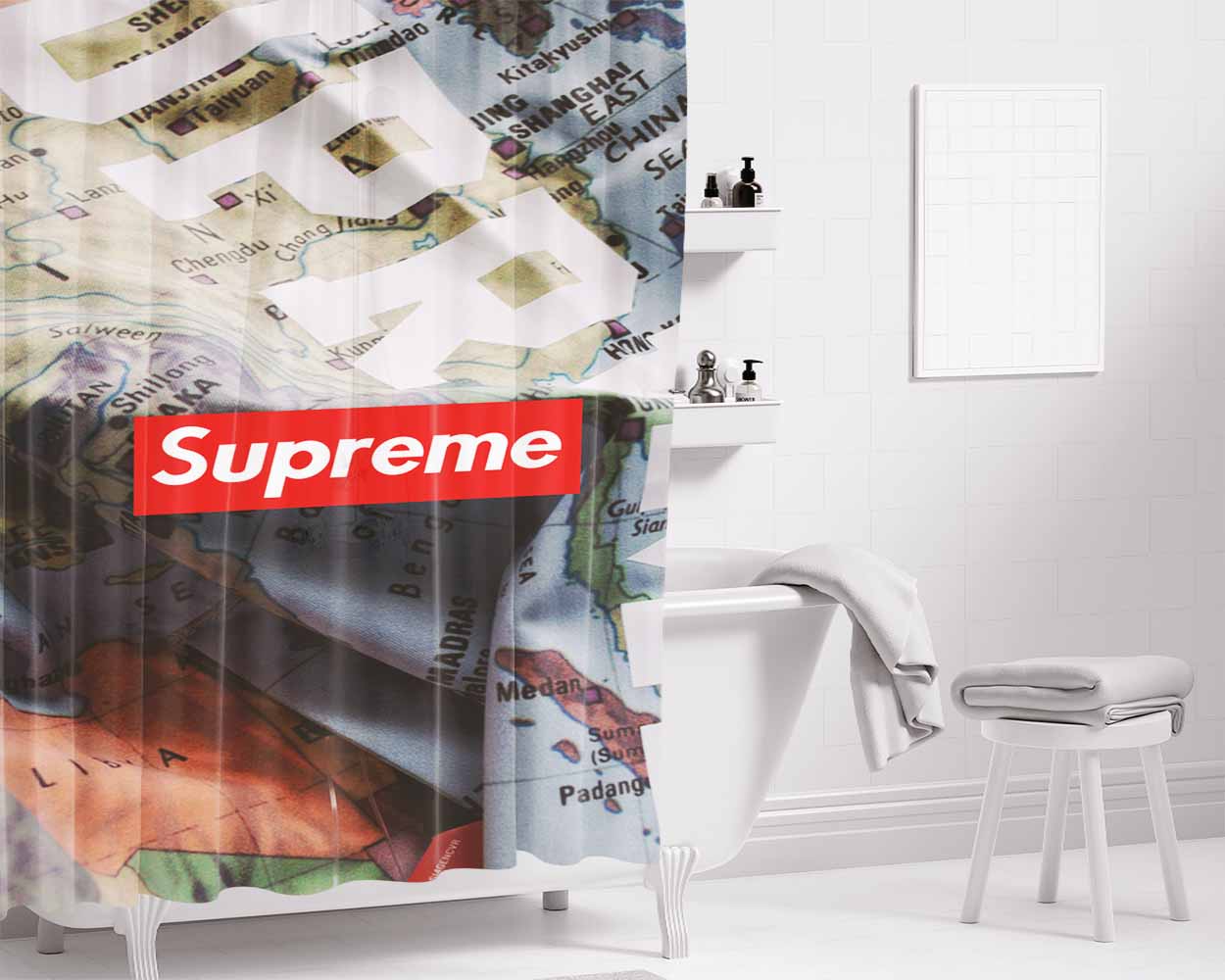 Supreme X North Face Bathroom Shower Curtain Fabric Waterproof | 66 X 72 Inch