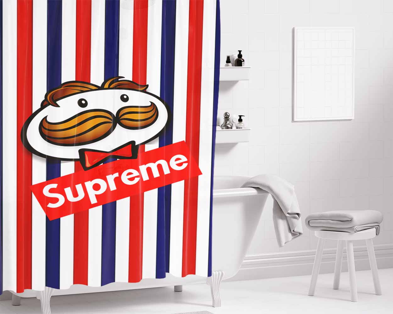 Supreme X Pringles Line Red Bathroom Shower Curtain Fabric Waterproof | 66 X 72 Inch