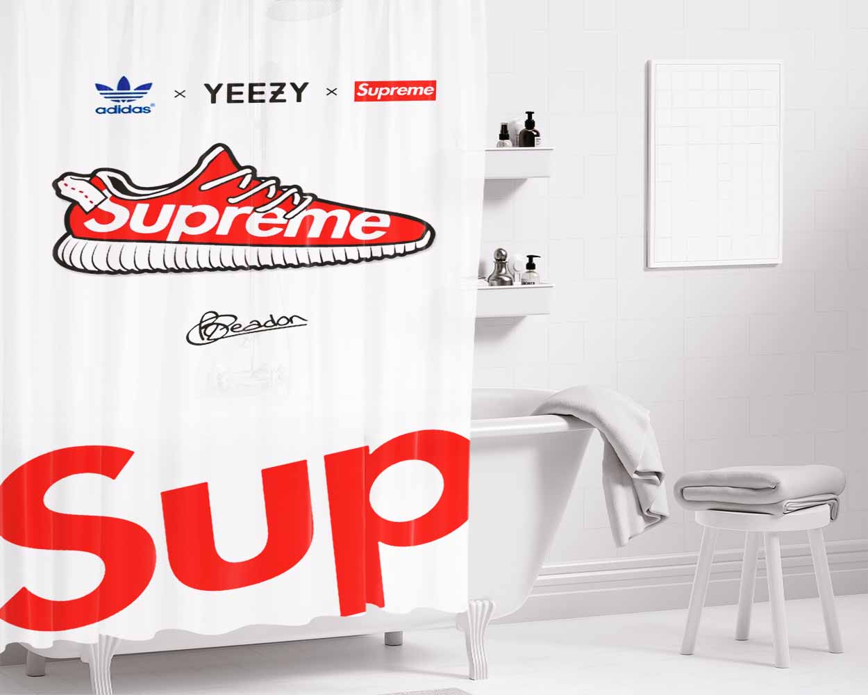 Supreme X Yeezy Collab Bathroom Shower Curtain Fabric Waterproof | 66 X 72 Inch