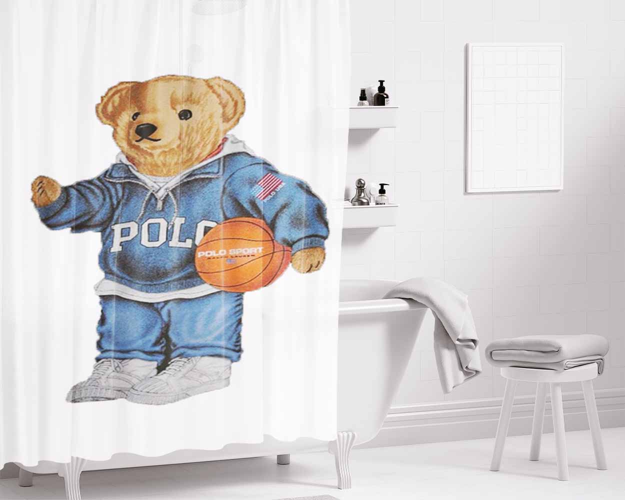 Swag Basketball Bear Polo Ralph Lauren Bathroom Shower Curtain Fabric Waterproof | 66 X 72 Inch