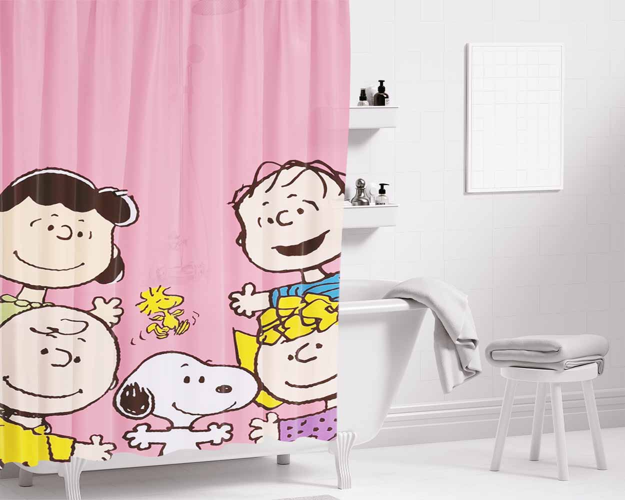 The Peanuts Charlie Brown And Snoopy Cartoon Bathroom Shower Curtain Fabric Waterproof | 66 X 72 Inch