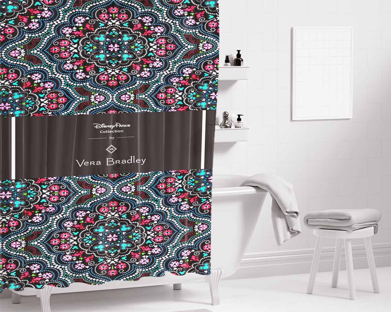 Vera Bradley Mickey And Minnie Medallion Bathroom Shower Curtain Fabric Waterproof | 66 X 72 Inch