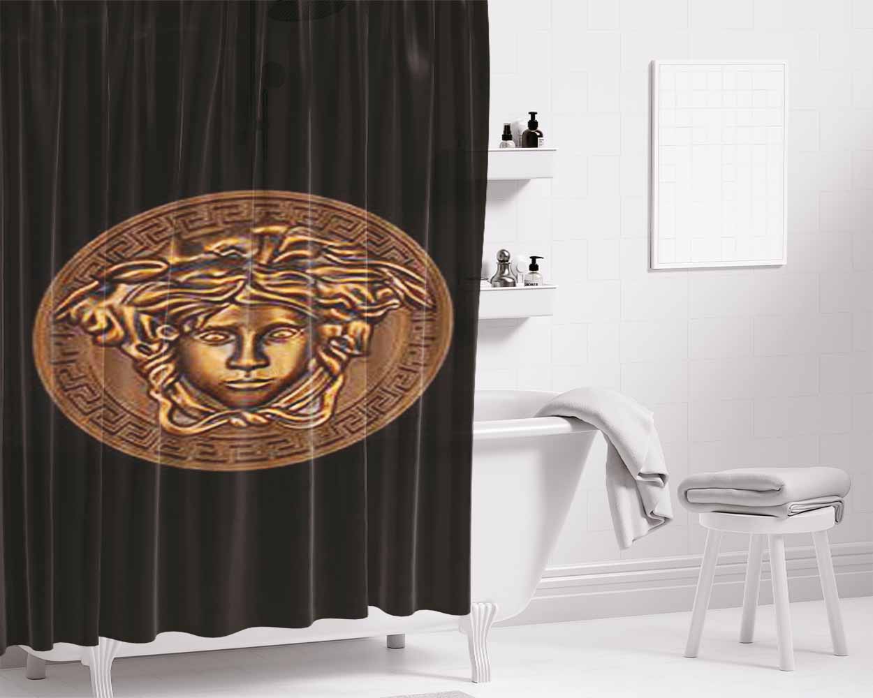 Versace Logo Gold Bathroom Shower Curtain Fabric Waterproof | 66 X 72 Inch