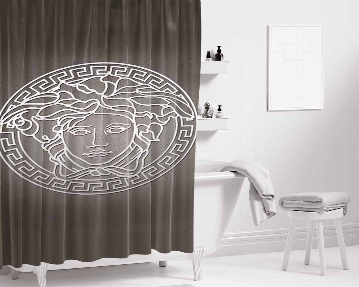 Versace White Logo Bathroom Shower Curtain Fabric Waterproof | 66 X 72 Inch