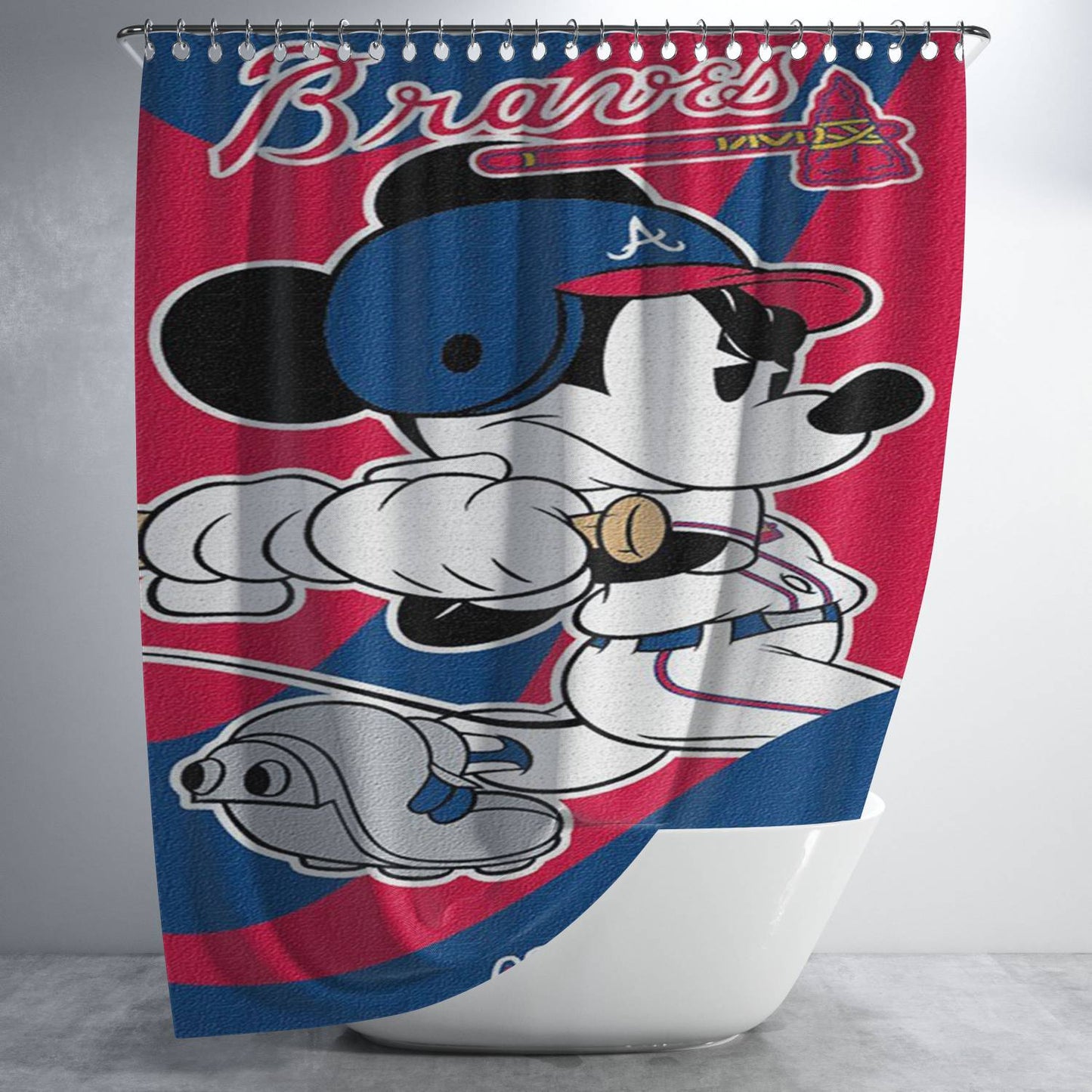 Atlanta Braves Disney Mickey Mouse Bathroom Shower Curtain Fabric Waterproof | 66 X 72 Inch