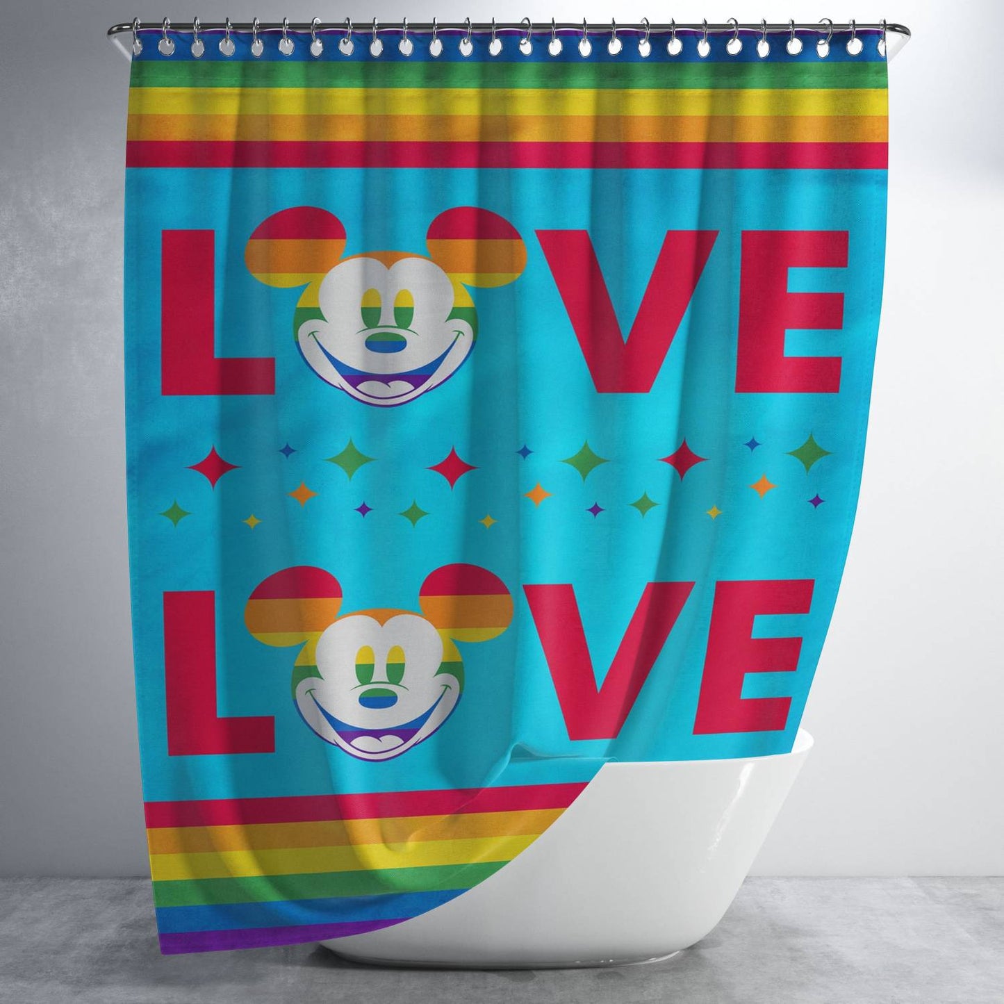 Disney Love Is Love Pride Mickey Bathroom Shower Curtain Fabric Waterproof | 66 X 72 Inch