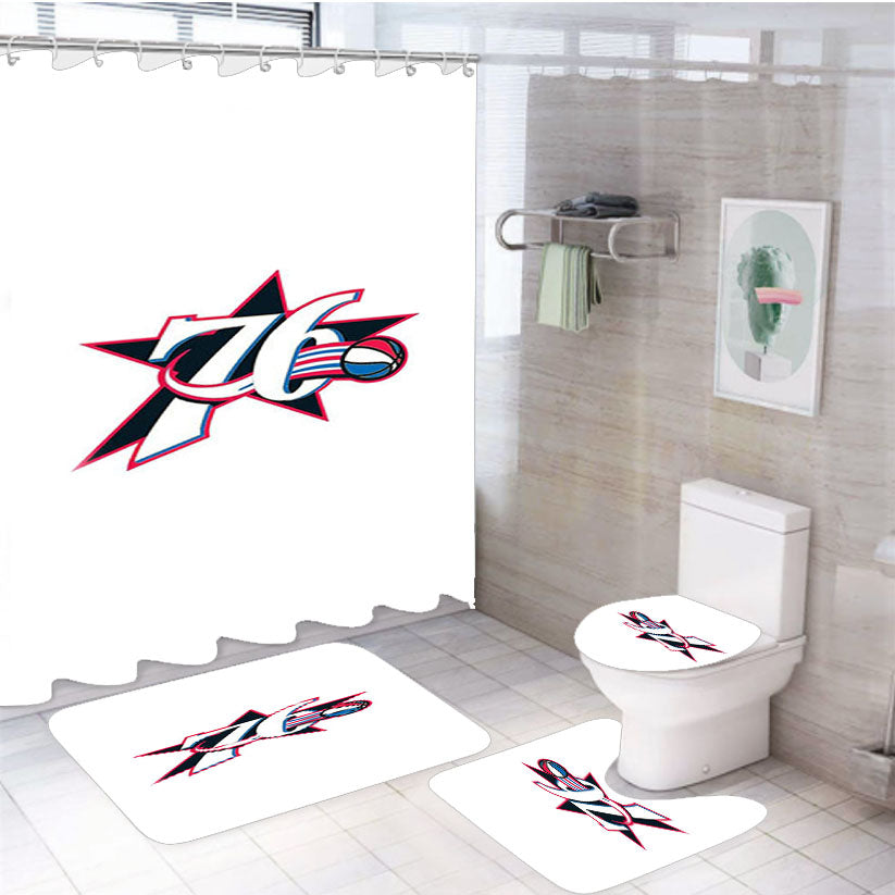 76Ers Logo Ball Back 4Pcs Bathroom Set Shower Curtain