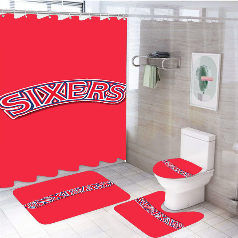 76Ers Red 4Pcs Bathroom Set Shower Curtain