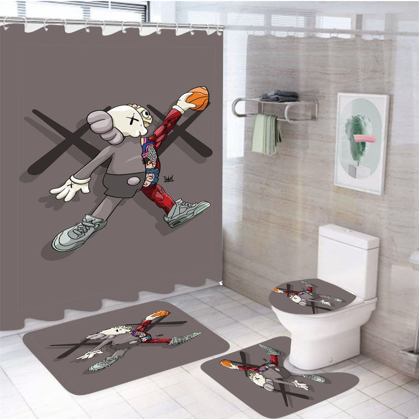 77 Kaws Air Jordan 4Pcs Bathroom Set Shower Curtain